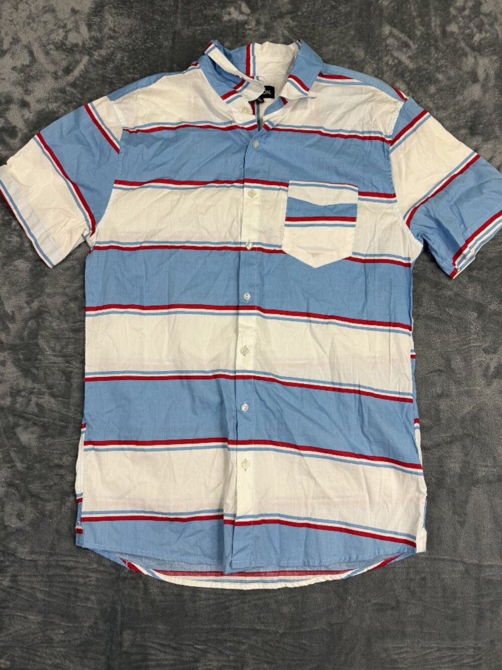 Carbon Blue & White Striped Button-Up Shirt XL Cotton